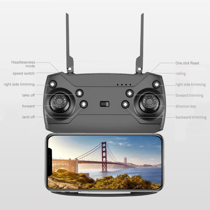 Drone profissional E88 WIFI FPV grande angular HD 4K 1080P