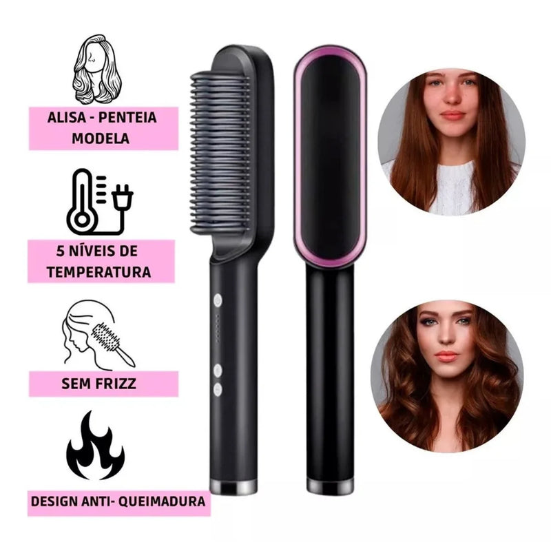 Escova De Cabelo 3 em 1 Elétrica com Pente De Aquecimento Para Alisadorc