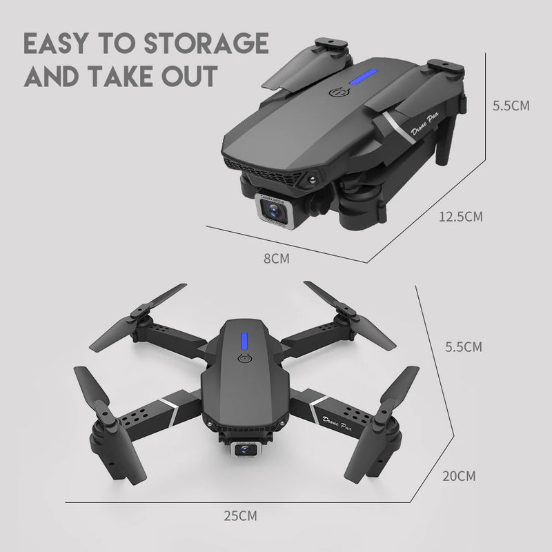 Drone profissional E88 WIFI FPV grande angular HD 4K 1080P