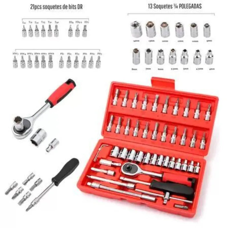 Kit Chaves Soquetes Catraca Reversíveis 46 Peças + Estojo
