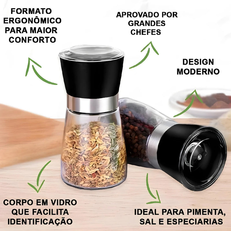 Kit 2 Moedor Temperos - Triturador de Vidro e Inox