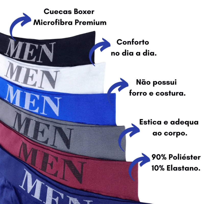 Kit com Cuecas Boxer Masculinas de Microfibra Sem Costura