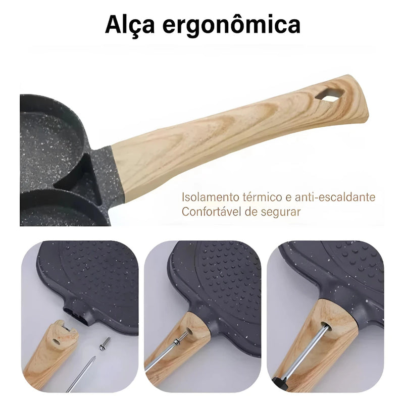 Frigideira antiaderente com 3 divisórias
