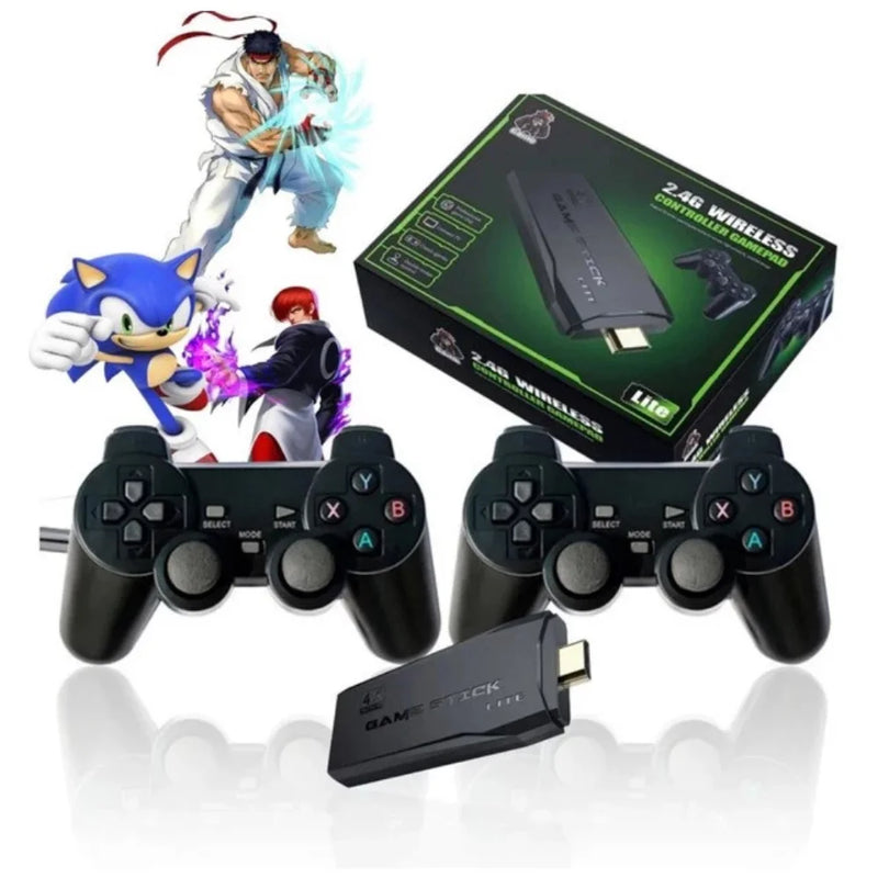 Videogame 4K Stick com 20.000 jogos retrô clássicos + 2 controles sem fio