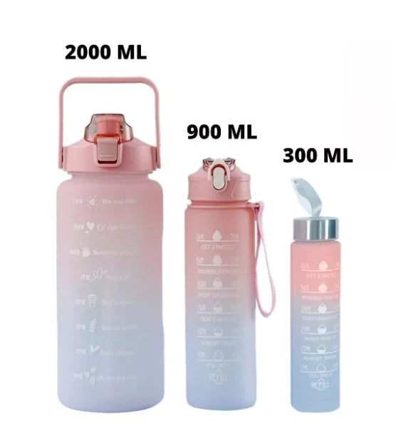 Kit de Garrafa de Água com Adesivos 300ML + 900ML + 2000ML