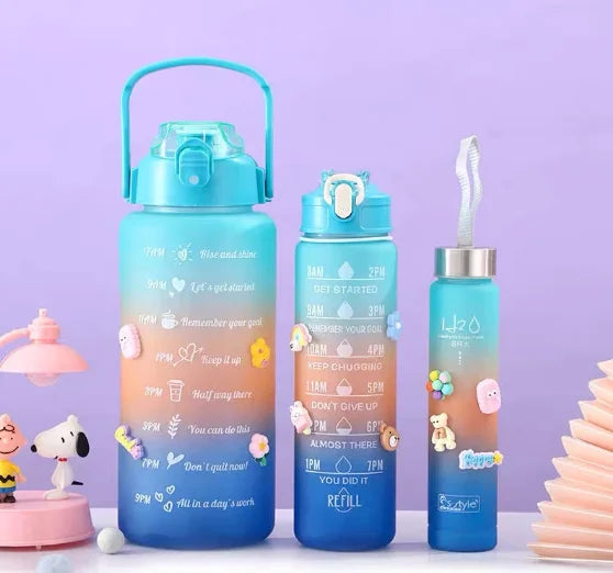 Kit de Garrafa de Água com Adesivos 300ML + 900ML + 2000ML
