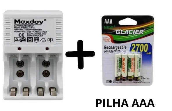 Kit carregador de pilhas e pilhas recarregáveis