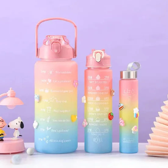 Kit de Garrafa de Água com Adesivos 300ML + 900ML + 2000ML
