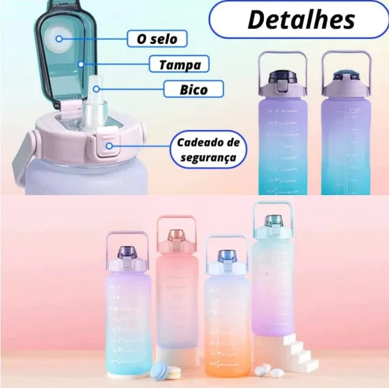 Kit de Garrafa de Água com Adesivos 300ML + 900ML + 2000ML