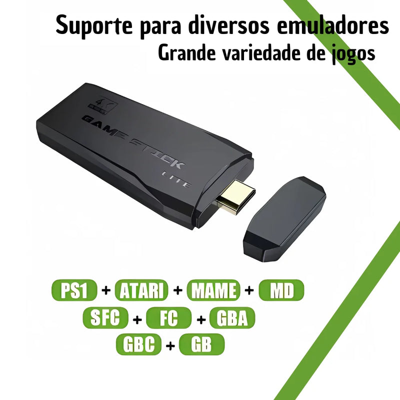 Videogame 4K Stick com 20.000 jogos retrô clássicos + 2 controles sem fio